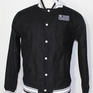 NEW DC USA Stadium Jacket Black w White Trim Classic Old School Look Mens Medium